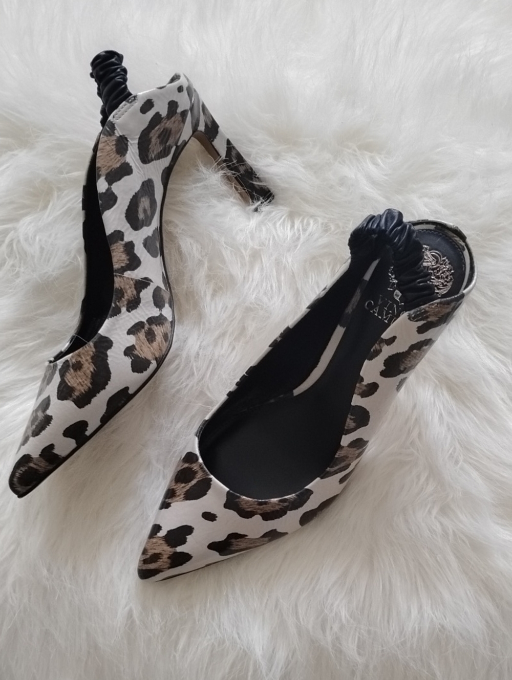 Vince Camuto Leopard-Print Pointed Slingback Heels in Black and Brown